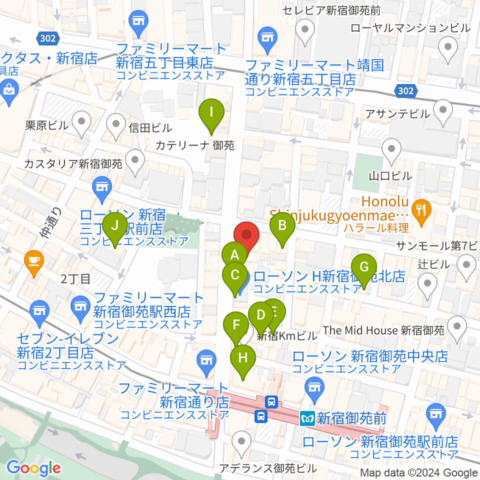 御苑音楽スタジオ周辺のカフェ一覧地図