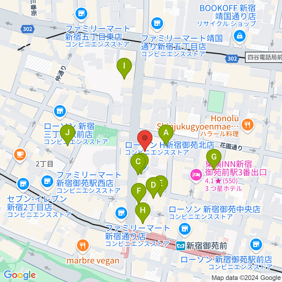 御苑音楽スタジオ周辺のカフェ一覧地図