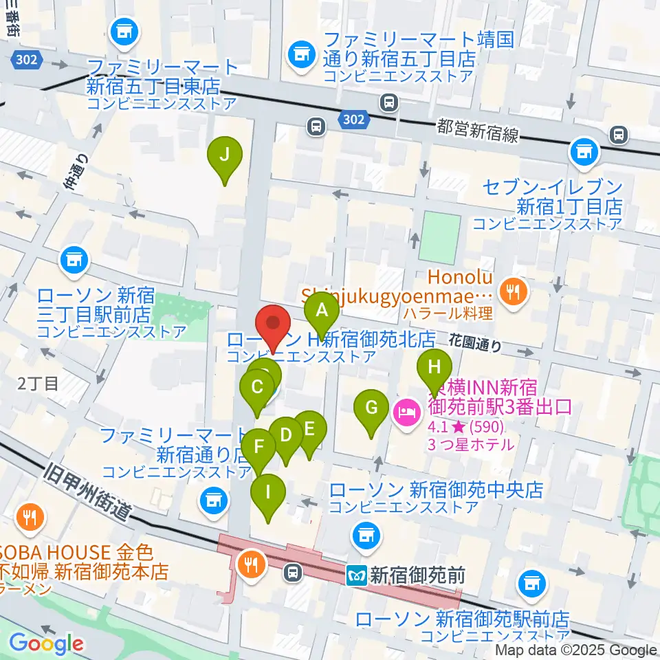 御苑音楽スタジオ周辺のカフェ一覧地図