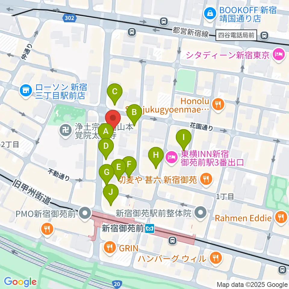 御苑音楽スタジオ周辺のカフェ一覧地図