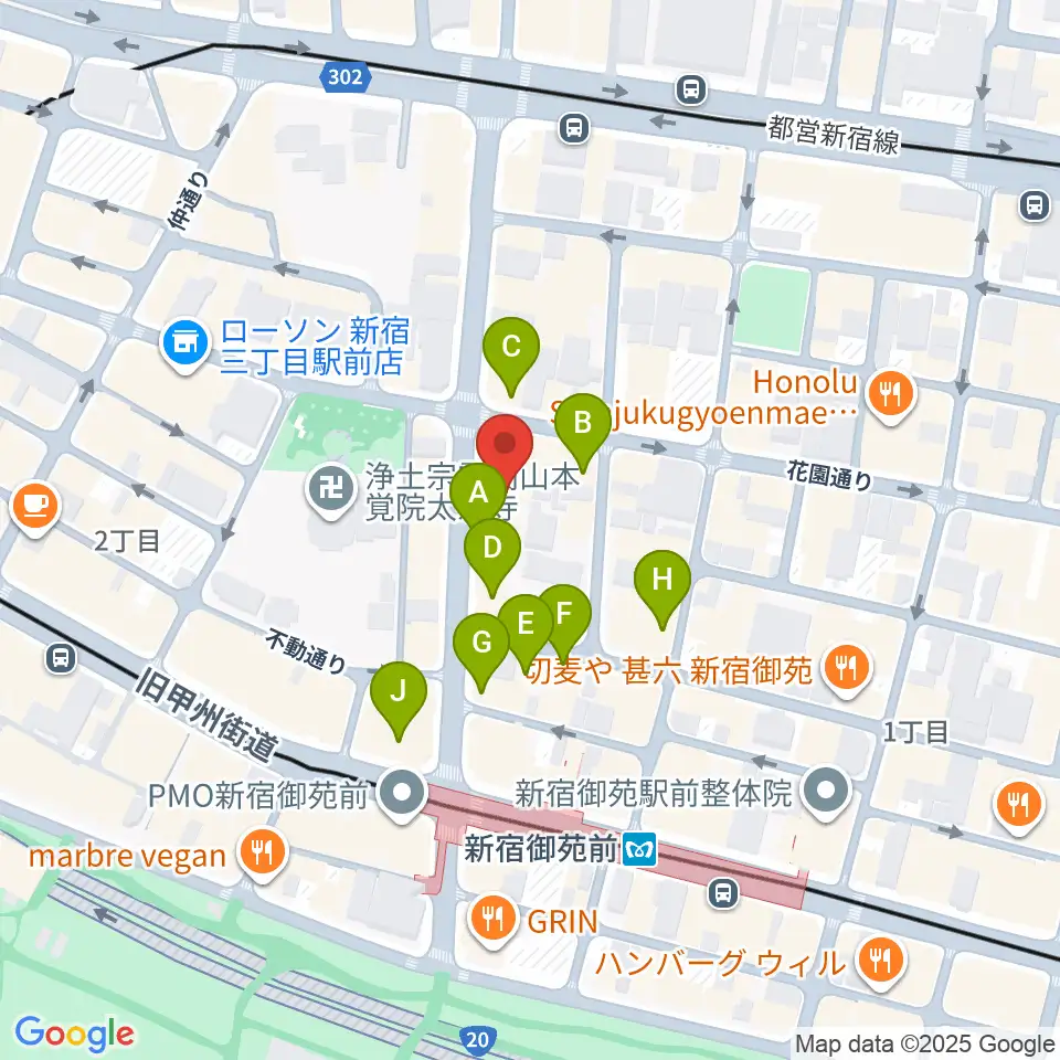 御苑音楽スタジオ周辺のカフェ一覧地図