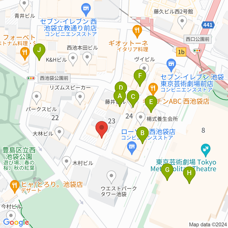 池袋フィールド周辺のカフェ一覧地図