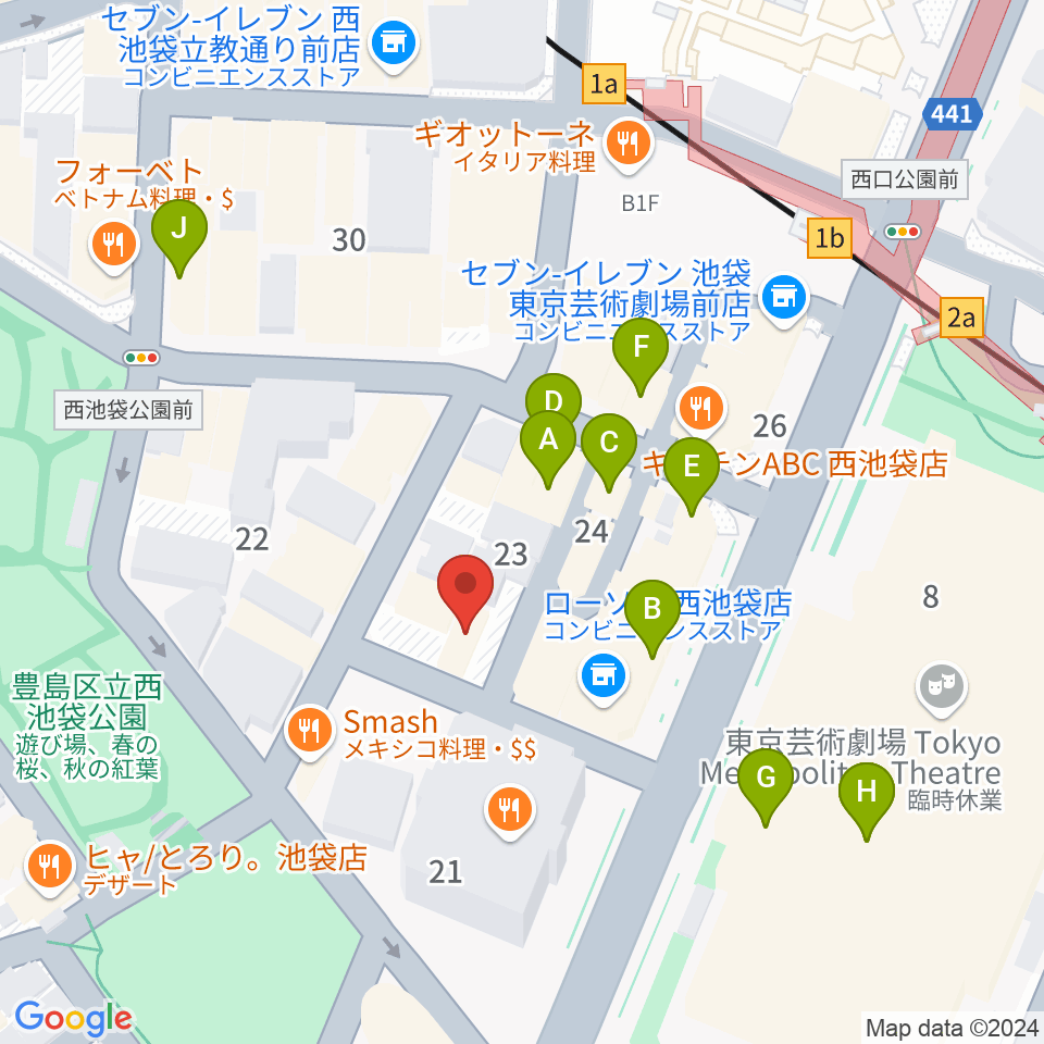 池袋フィールド周辺のカフェ一覧地図