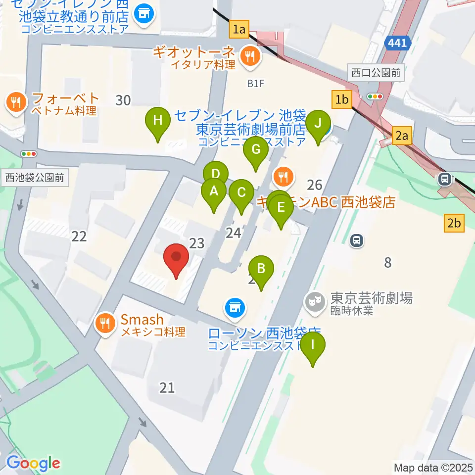 池袋フィールド周辺のカフェ一覧地図