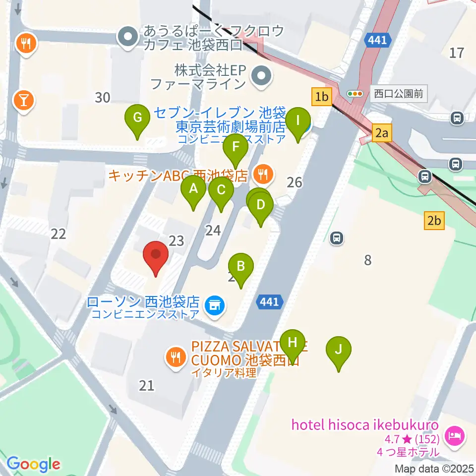 池袋フィールド周辺のカフェ一覧地図