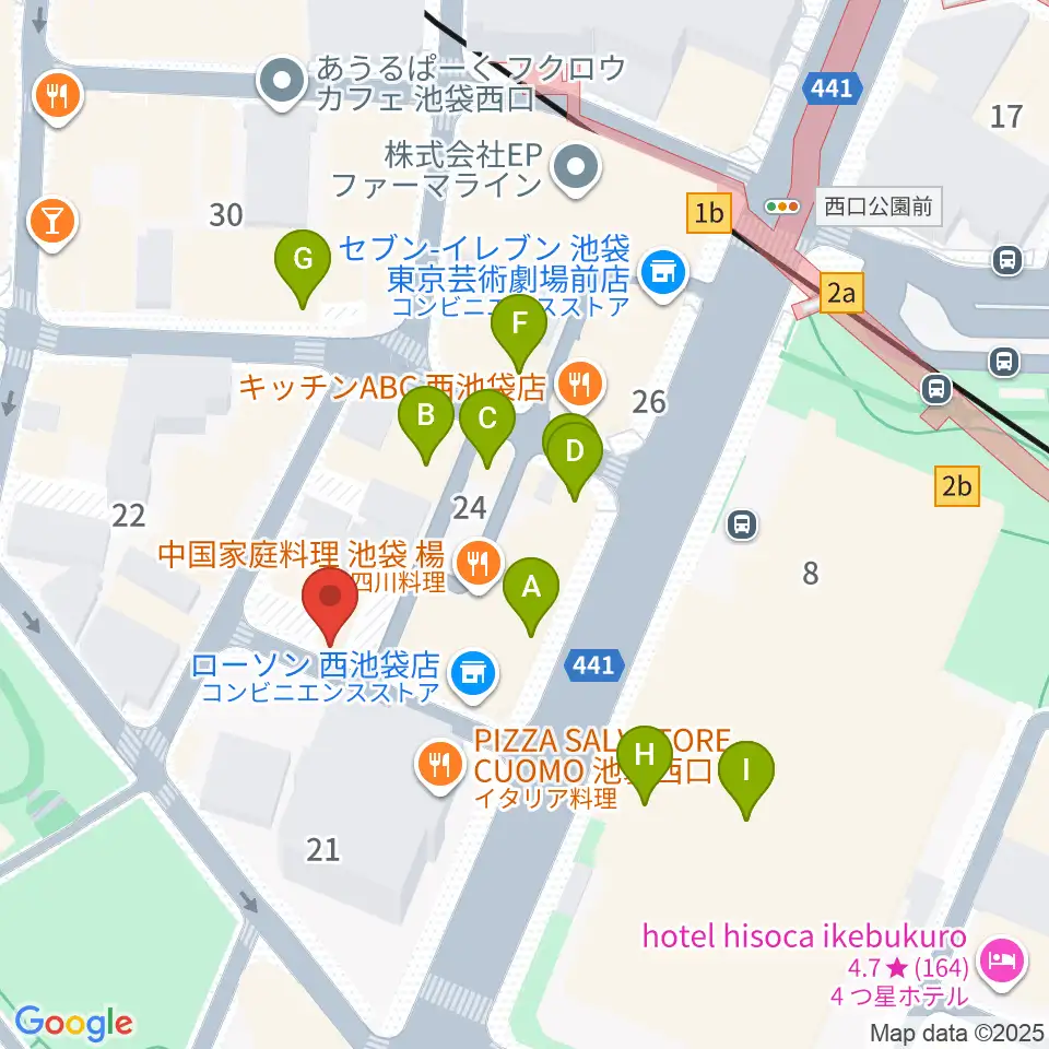 池袋フィールド周辺のカフェ一覧地図