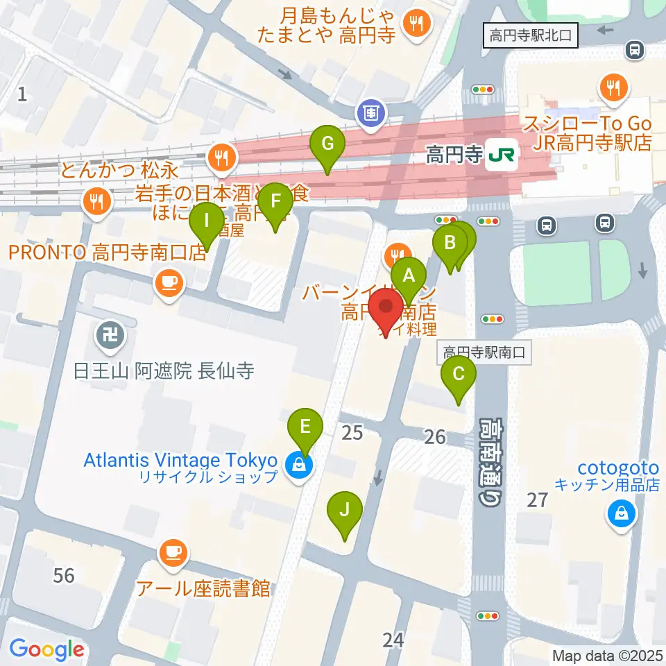高円寺スタジオドム周辺のカフェ一覧地図