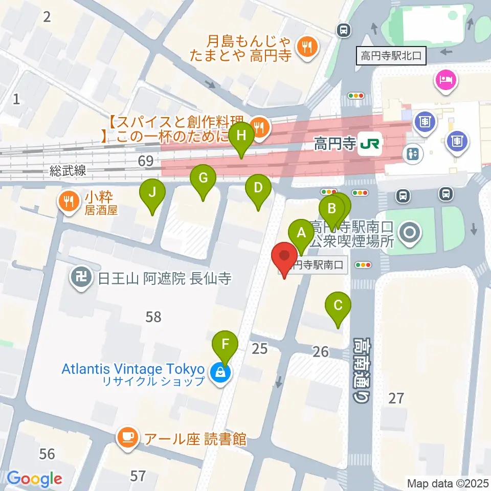 高円寺スタジオドム周辺のカフェ一覧地図