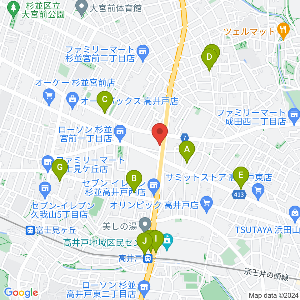 高井戸音楽スクール＆スタジオ周辺のカフェ一覧地図