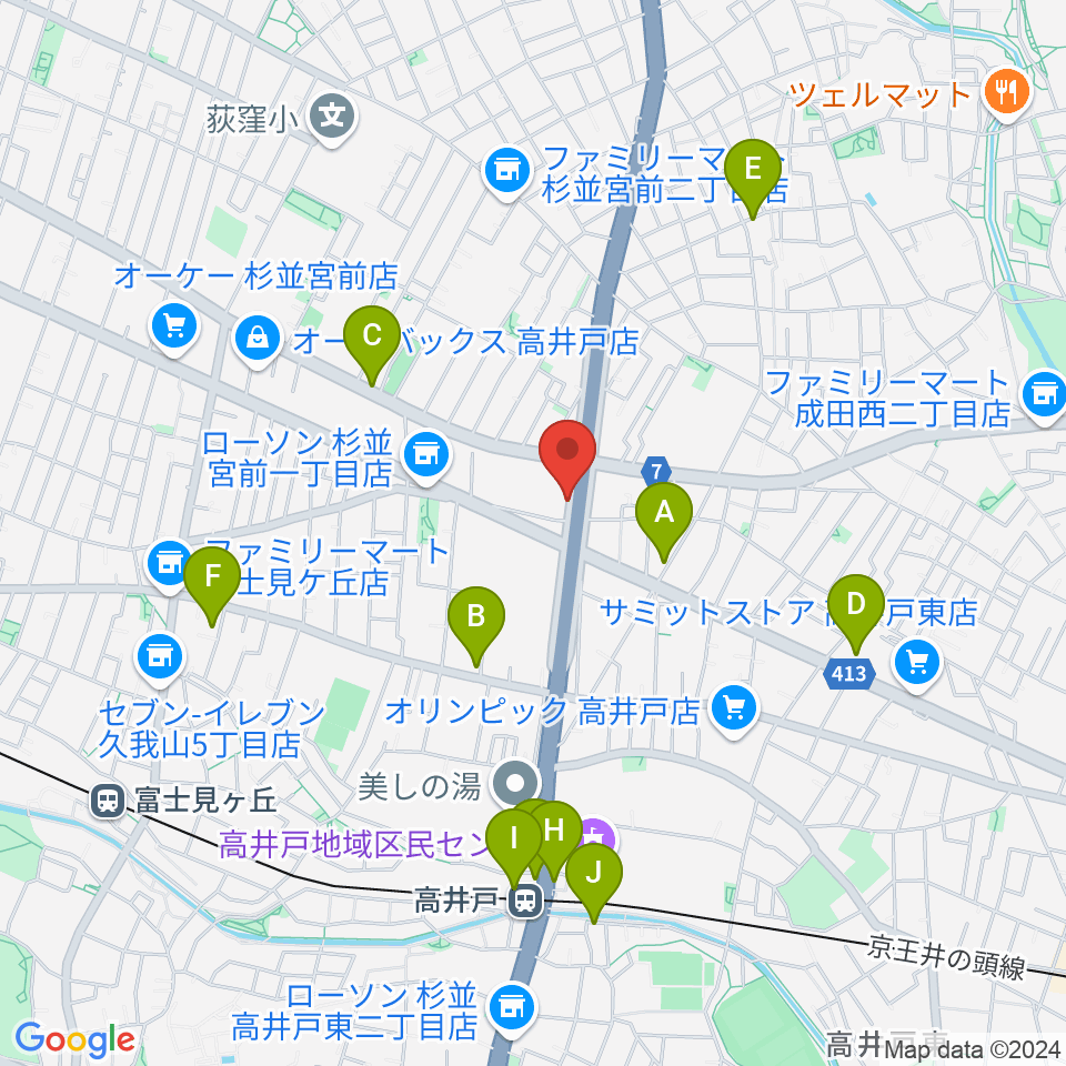 高井戸音楽スクール＆スタジオ周辺のカフェ一覧地図