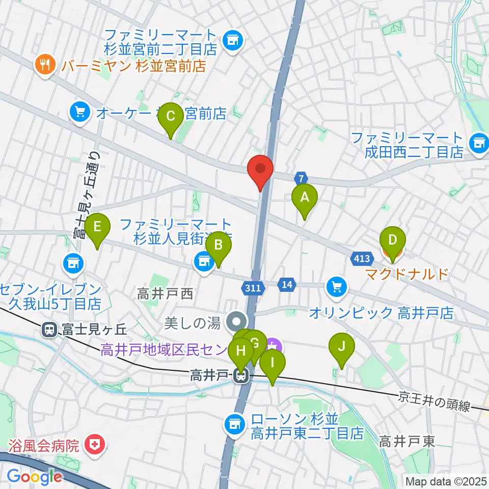 高井戸音楽スクール&スタジオ周辺のカフェ一覧地図