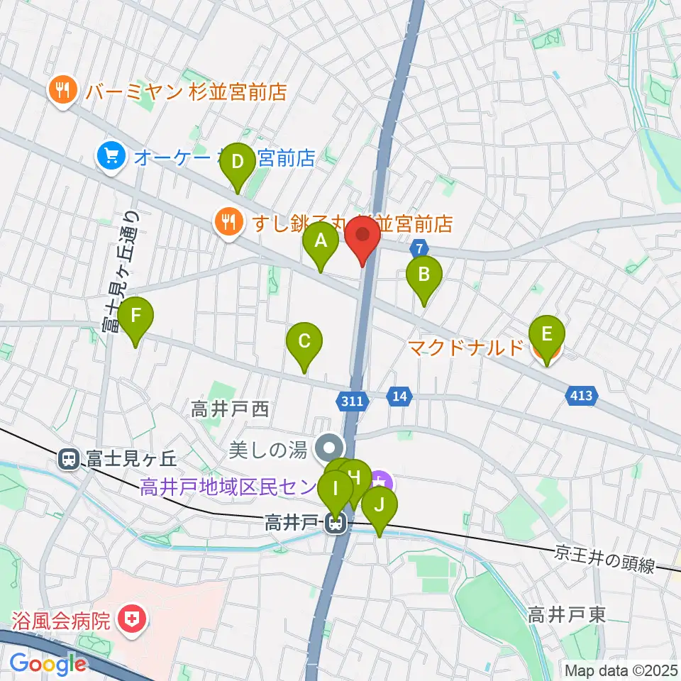 高井戸音楽スクール&スタジオ周辺のカフェ一覧地図