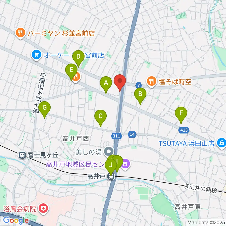高井戸音楽スクール&スタジオ周辺のカフェ一覧地図