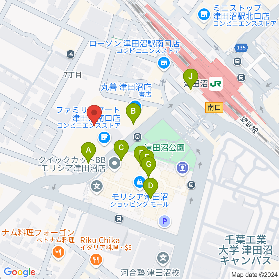 島村楽器 ロハル津田沼店周辺のカフェ一覧地図