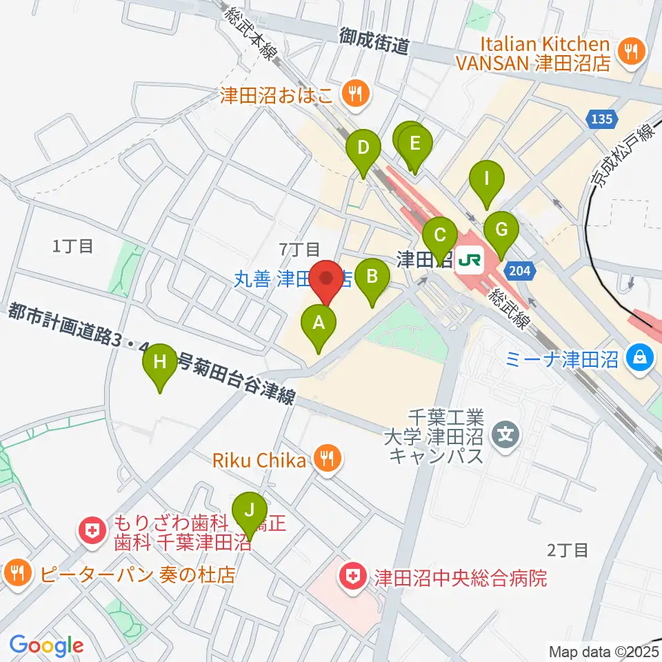 島村楽器 ロハル津田沼店周辺のカフェ一覧地図