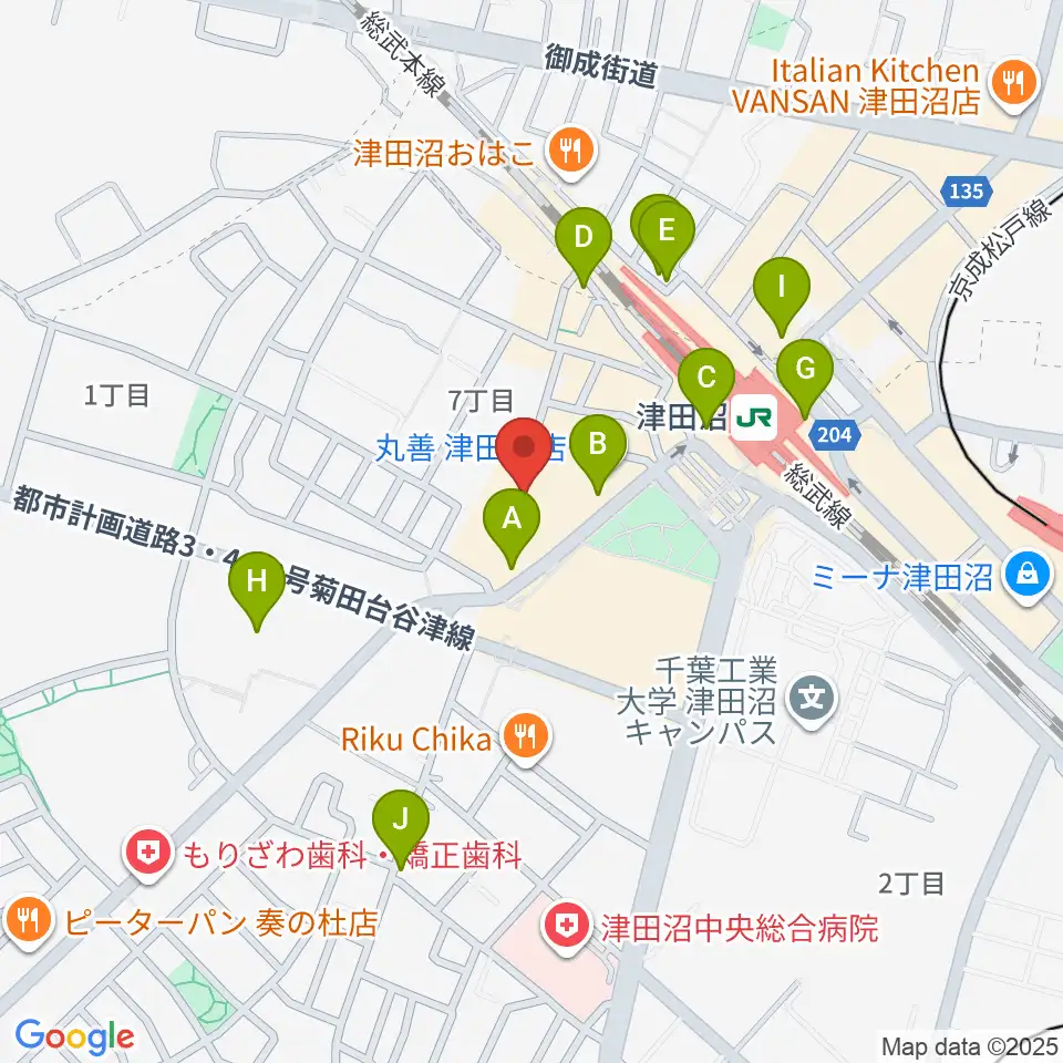 島村楽器 ロハル津田沼店周辺のカフェ一覧地図