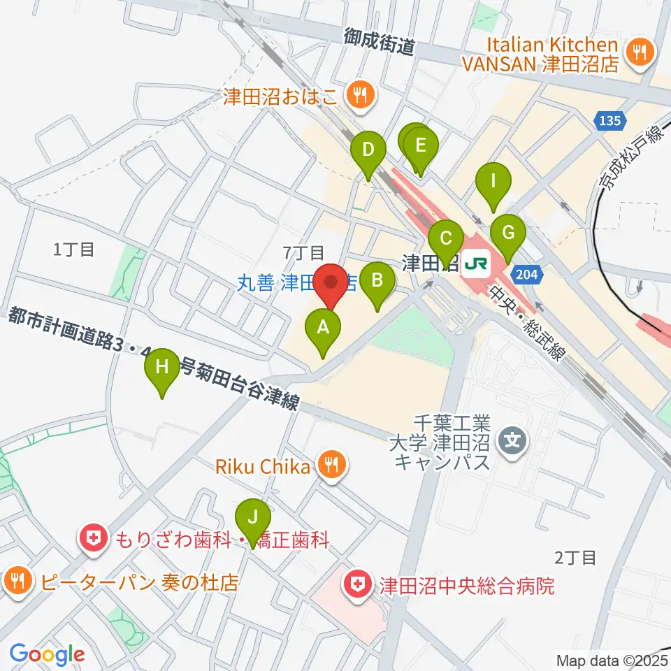 島村楽器 ロハル津田沼店周辺のカフェ一覧地図