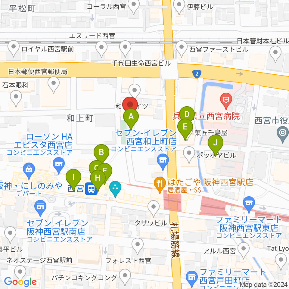 阪神西宮ゴールウェイ周辺のカフェ一覧地図