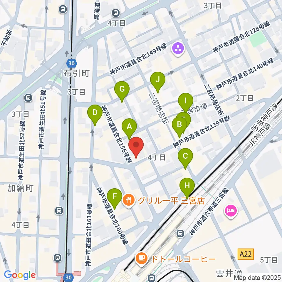 スタジオバップル周辺のカフェ一覧地図