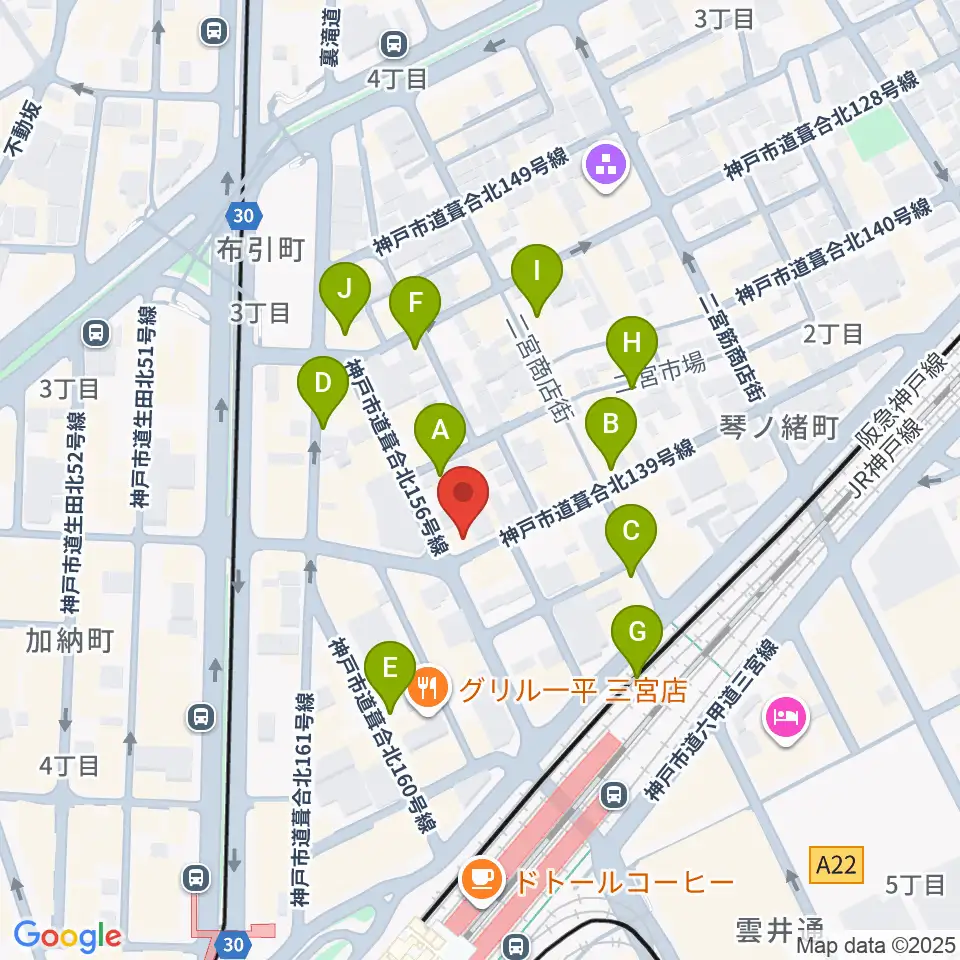 スタジオバップル周辺のカフェ一覧地図