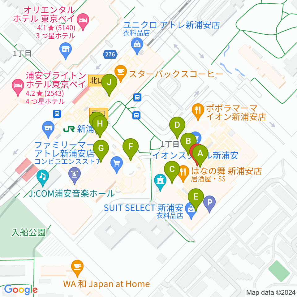 島村楽器 イオン新浦安店周辺のカフェ一覧地図