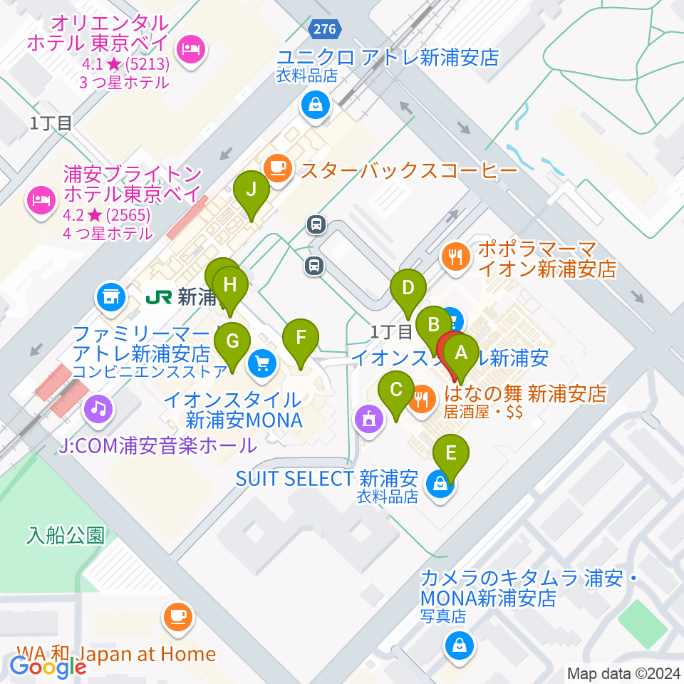 島村楽器 イオン新浦安店周辺のカフェ一覧地図