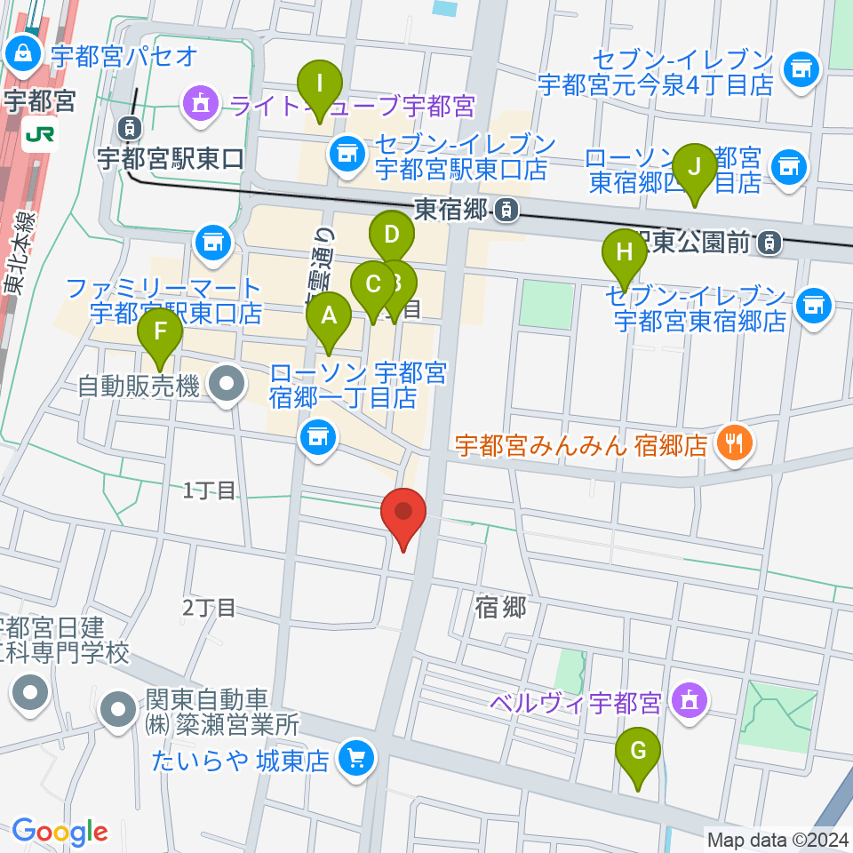 宇都宮センター ヤマハミュージック周辺のカフェ一覧地図