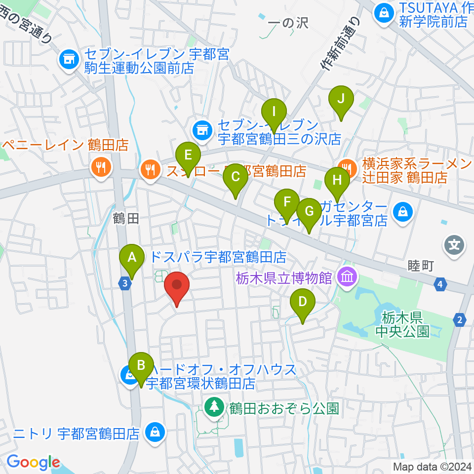 ヤマハミュージックリテイリング宇都宮西センター周辺のカフェ一覧地図