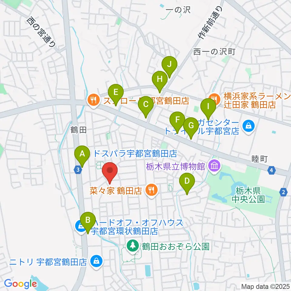 ヤマハミュージック宇都宮西センター周辺のカフェ一覧地図