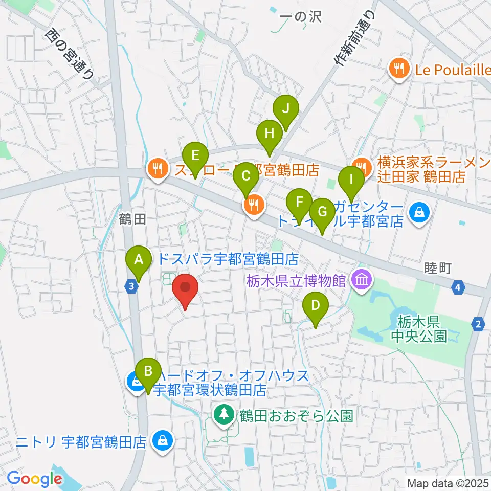 ヤマハミュージック宇都宮西センター周辺のカフェ一覧地図