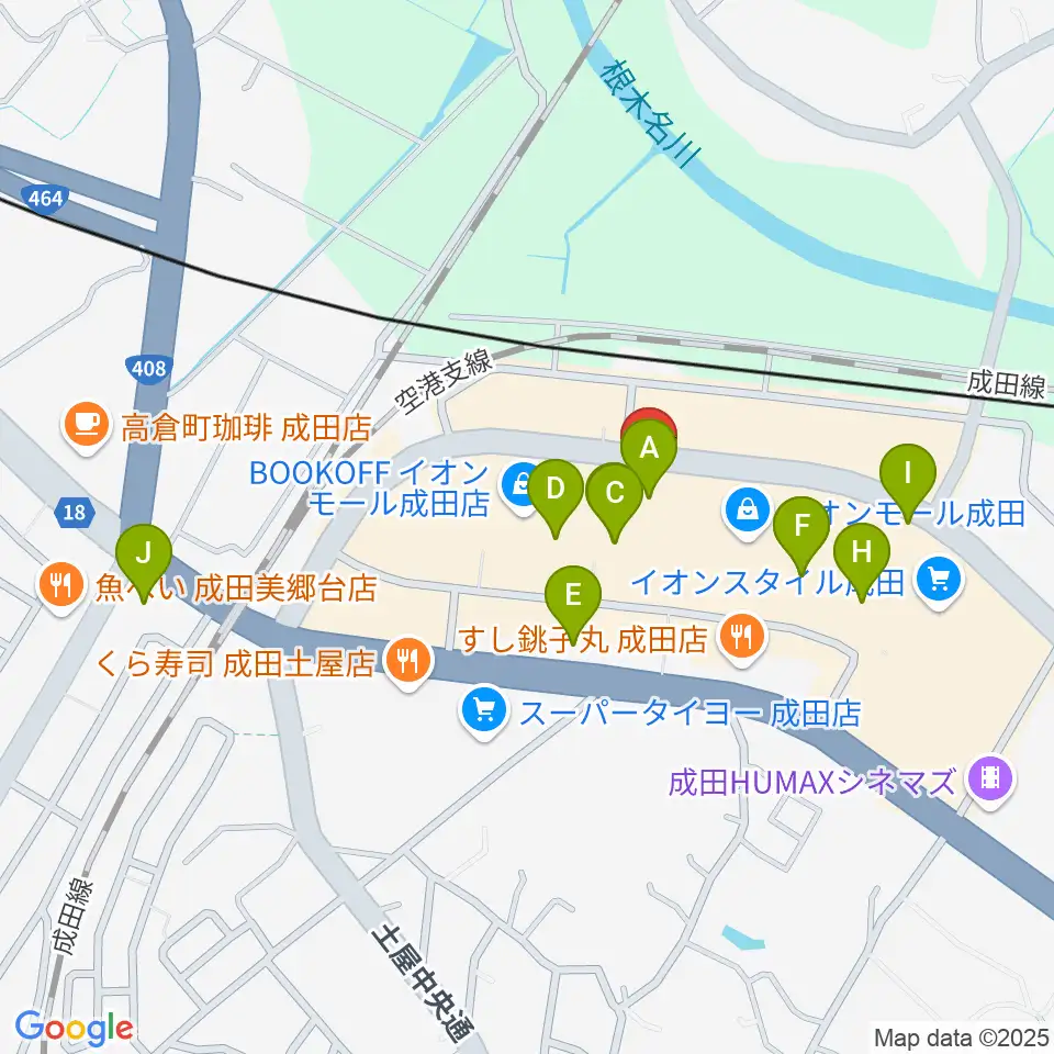 島村楽器 イオンモール成田店周辺のカフェ一覧地図