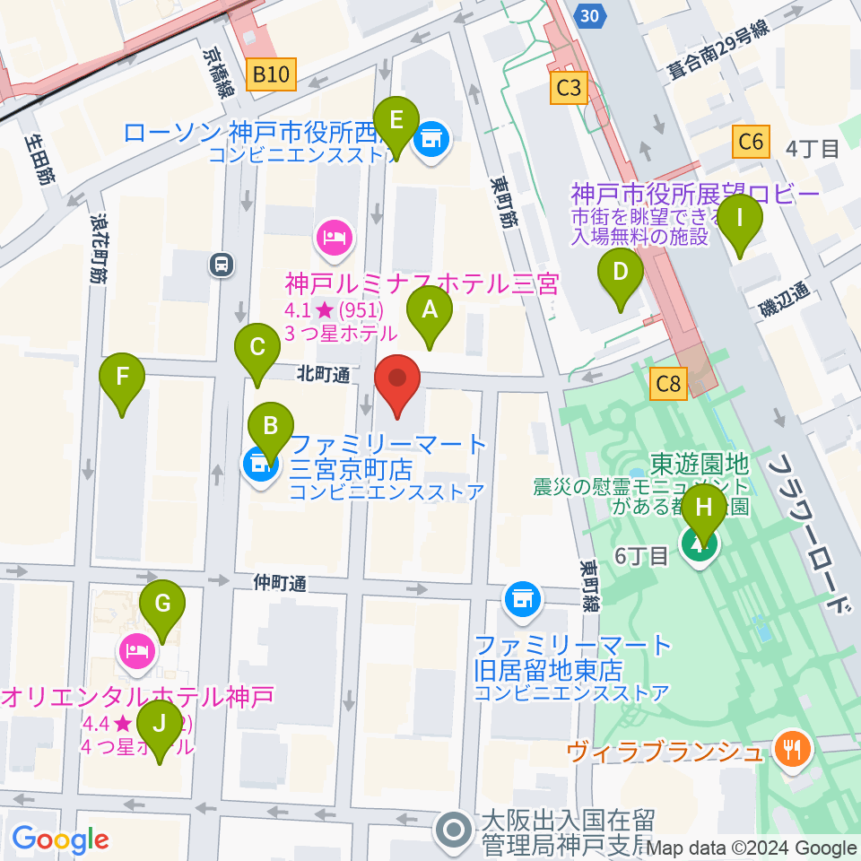 100BANホール＆スタジオ周辺のカフェ一覧地図