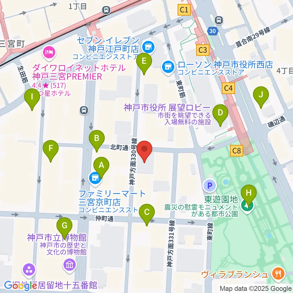 100BANホール&スタジオ周辺のカフェ一覧地図