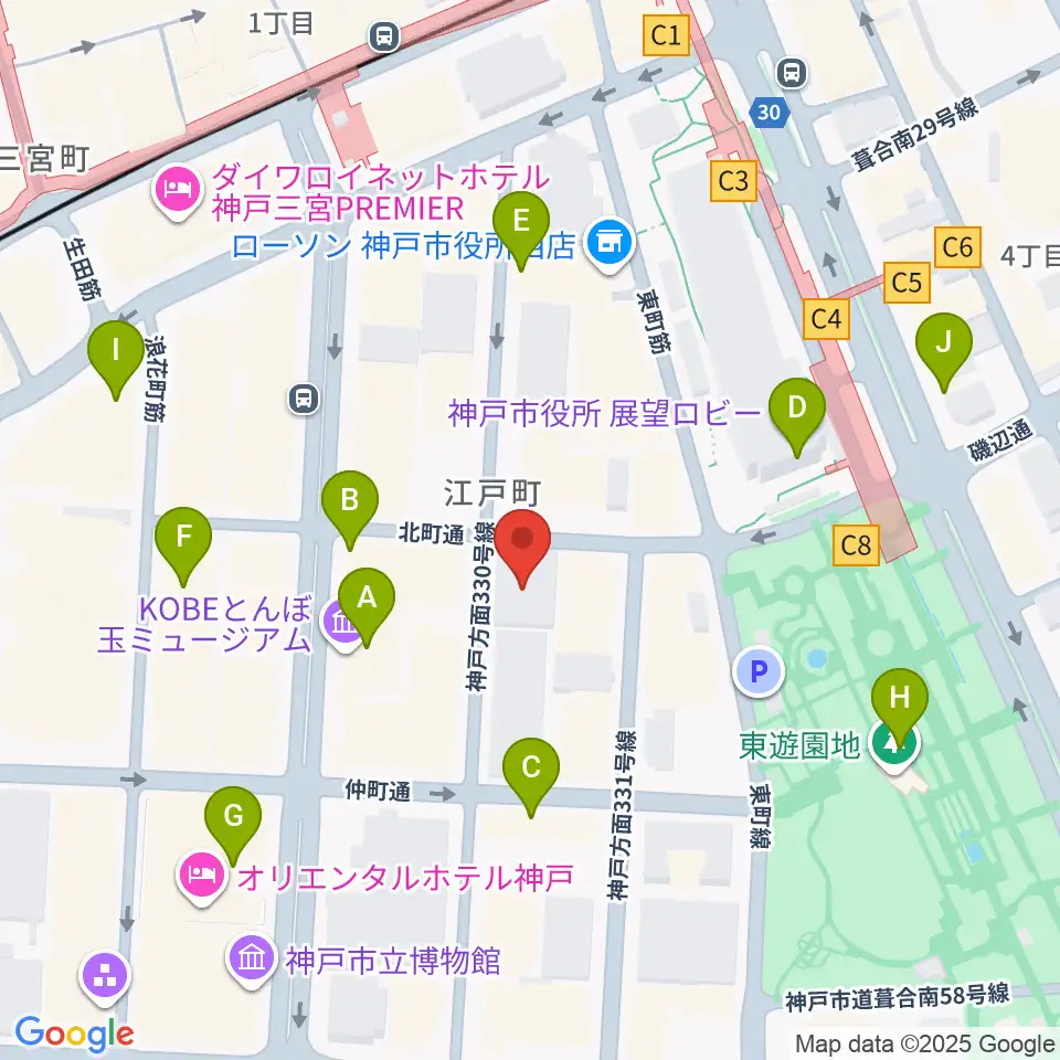 100BANホール＆スタジオ周辺のカフェ一覧地図