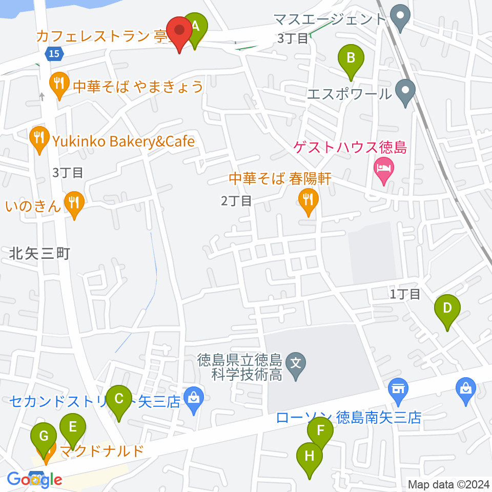 徳島J-POPS STUDIO周辺のカフェ一覧地図
