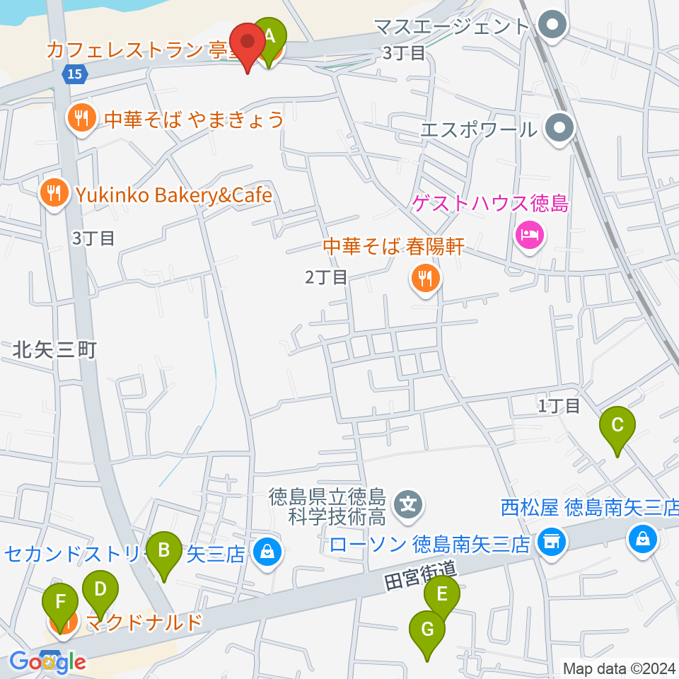 徳島J-POPS STUDIO周辺のカフェ一覧地図