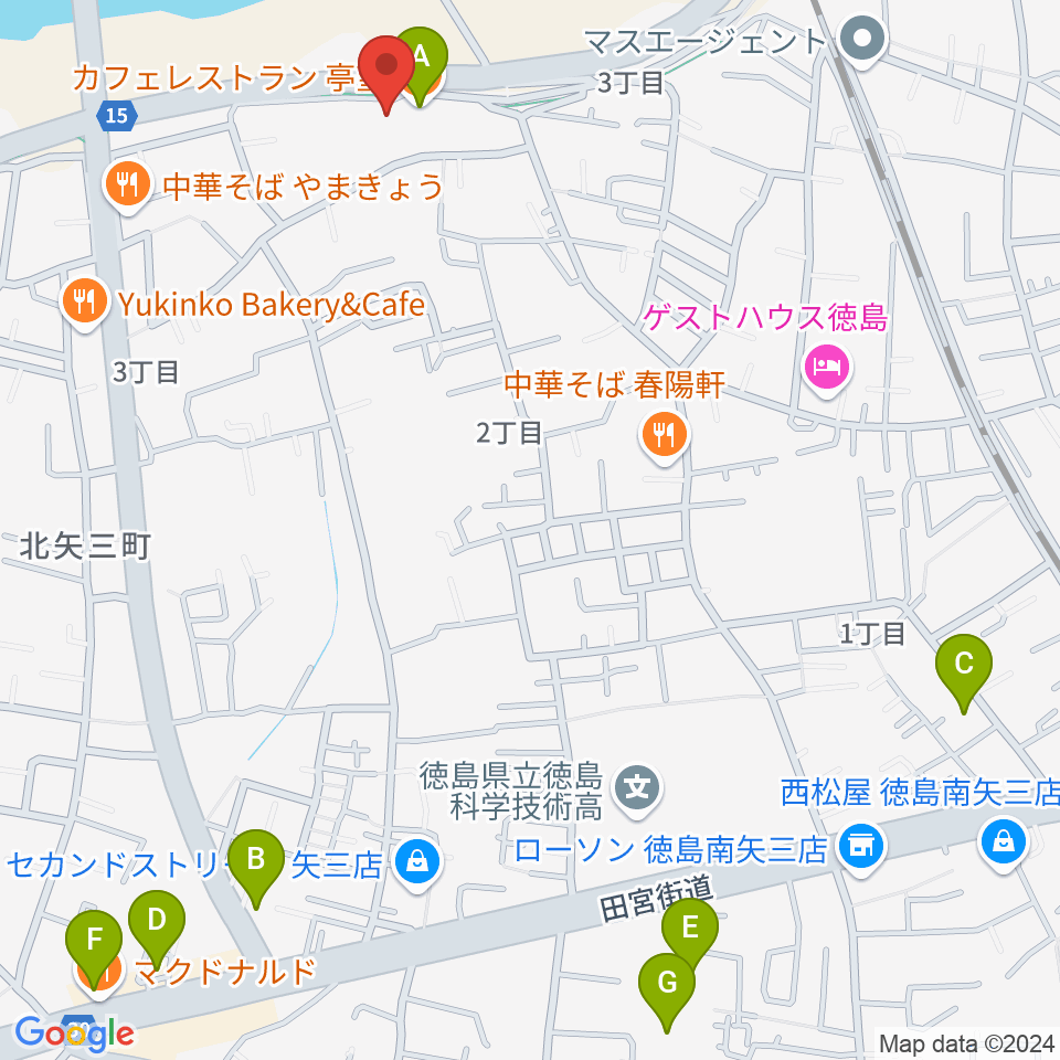 徳島J-POPS STUDIO周辺のカフェ一覧地図