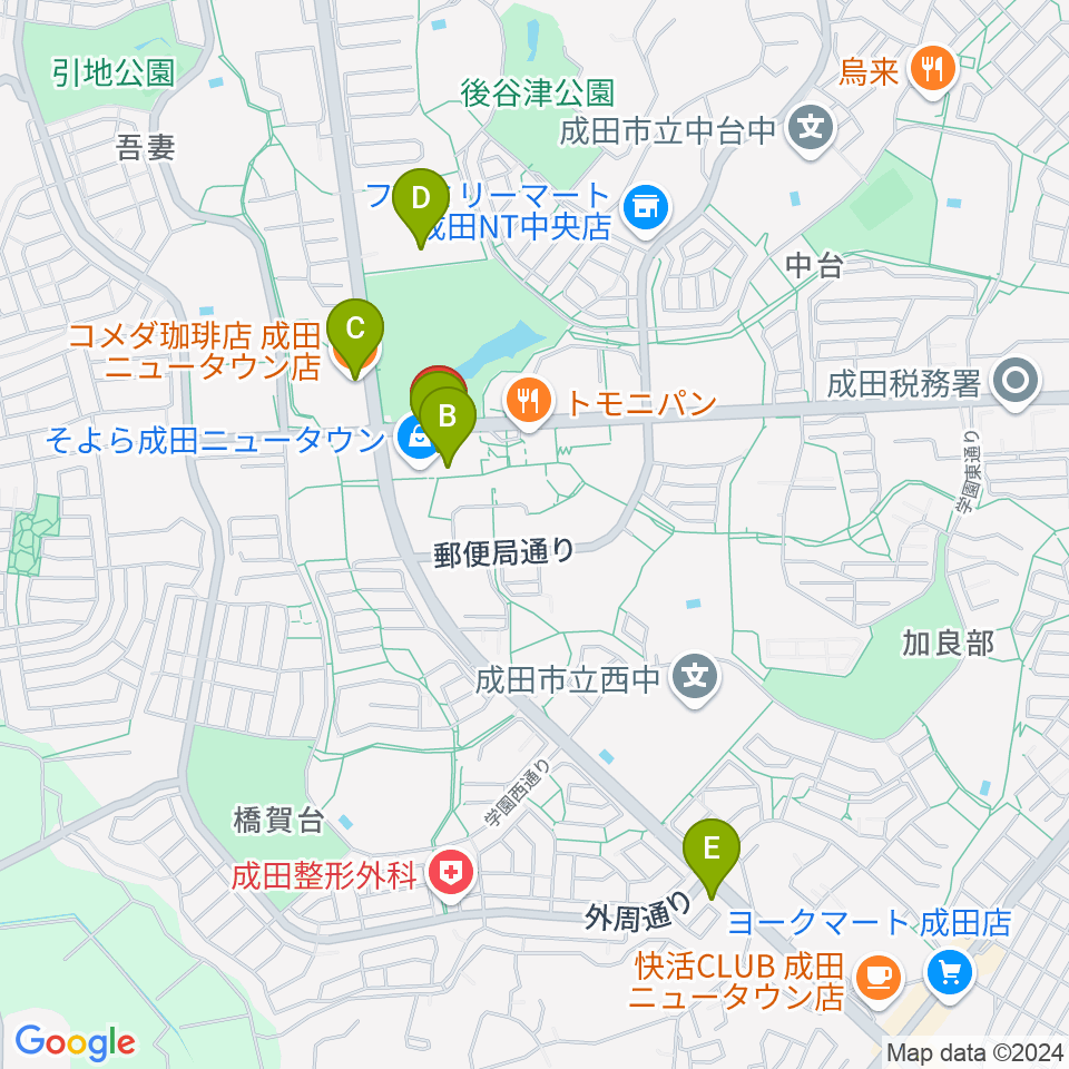 島村楽器 成田ボンベルタ店周辺のカフェ一覧地図