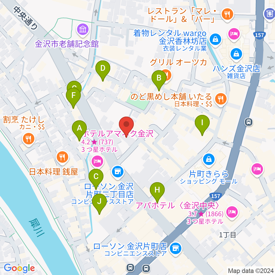 金沢GOLD CREEK周辺のカフェ一覧地図