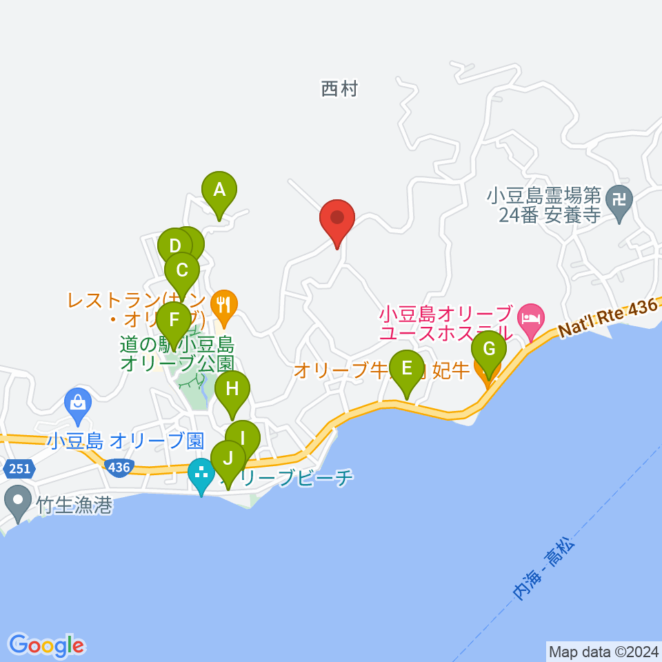 小豆島ペンション バァンキャトル・ウ周辺のカフェ一覧地図