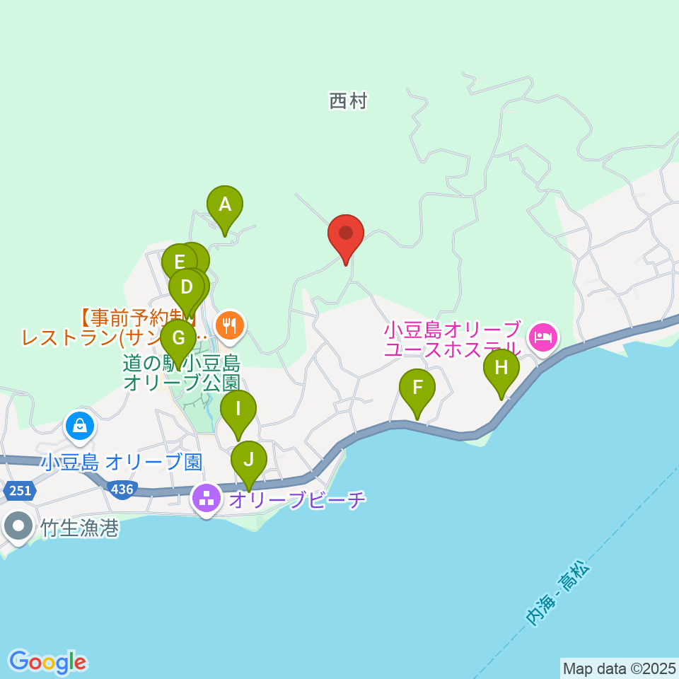 小豆島ペンション バァンキャトル・ウ周辺のカフェ一覧地図