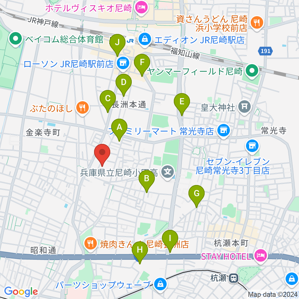 ピアノ工房関西周辺のカフェ一覧地図