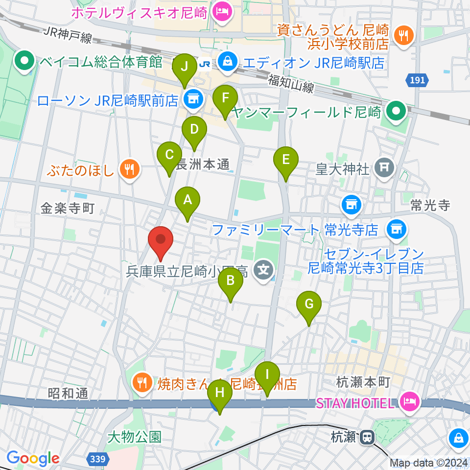 ピアノ工房関西周辺のカフェ一覧地図