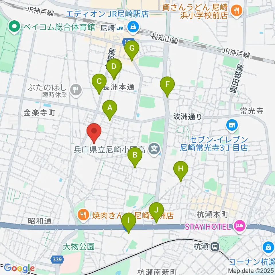 ピアノ工房関西周辺のカフェ一覧地図
