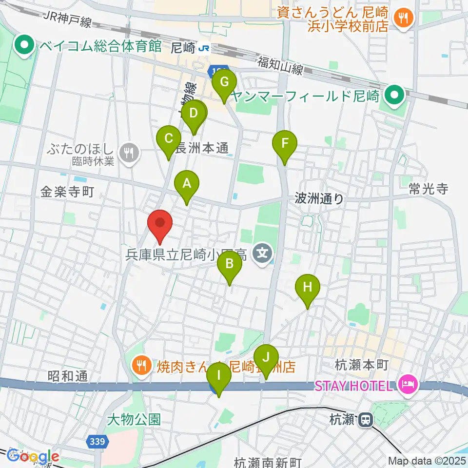 ピアノ工房関西周辺のカフェ一覧地図