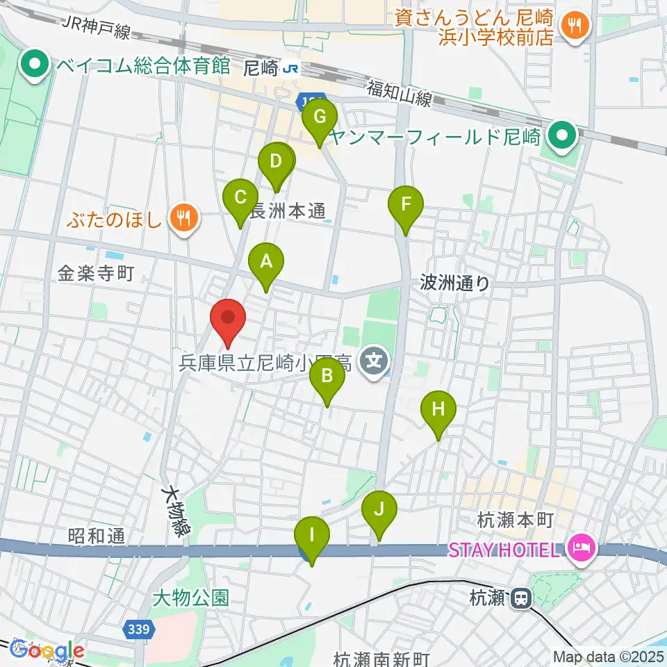 ピアノ工房関西周辺のカフェ一覧地図