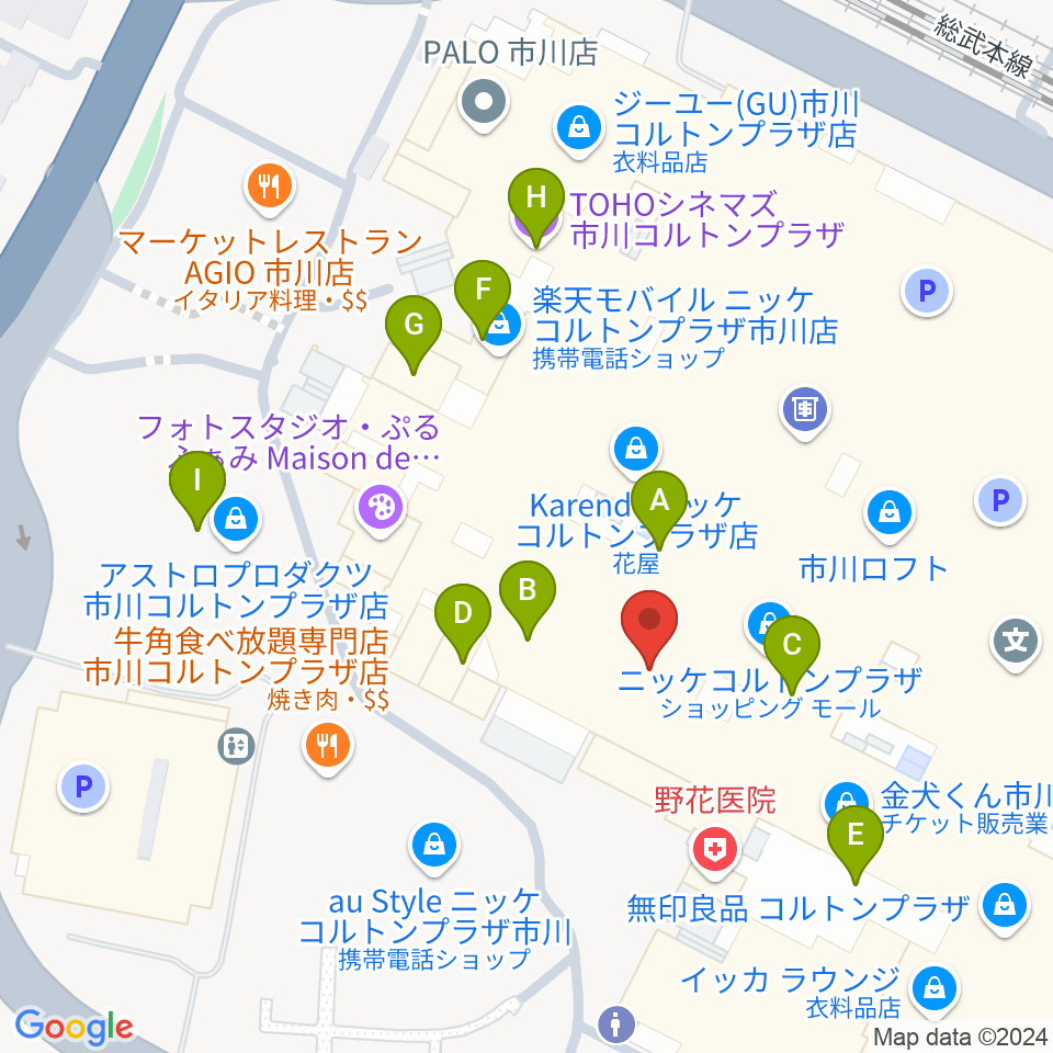 島村楽器 市川コルトンプラザ店周辺のカフェ一覧地図