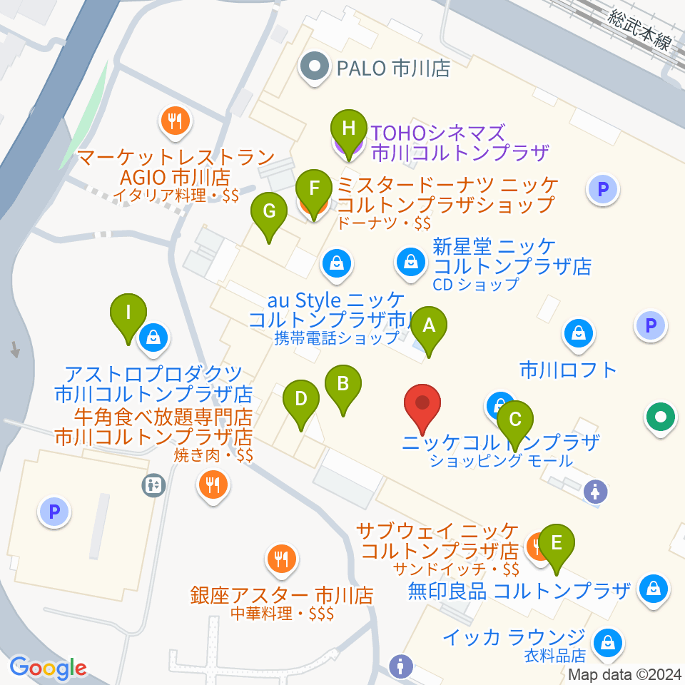 島村楽器 市川コルトンプラザ店周辺のカフェ一覧地図