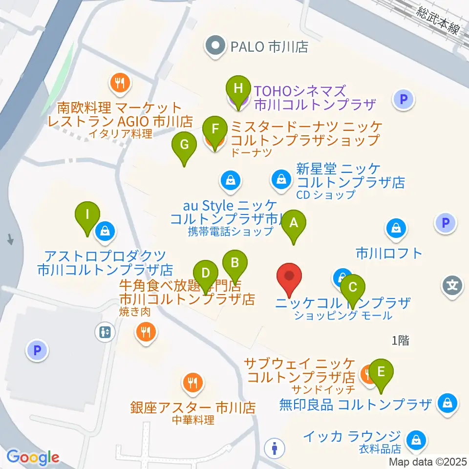 島村楽器 市川コルトンプラザ店周辺のカフェ一覧地図