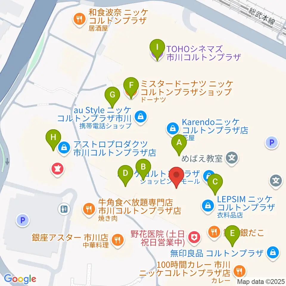 島村楽器 市川コルトンプラザ店周辺のカフェ一覧地図